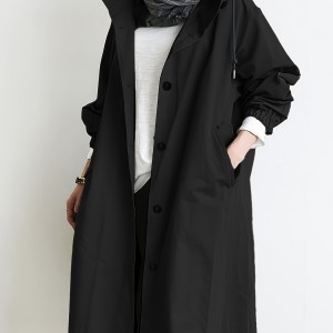 Drawstring Hooded Trench Coat, Casual Solid Long Sleeve Outerwear, Women's Clothing