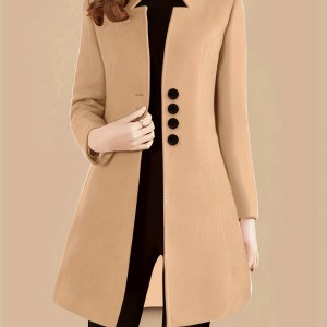 Single Breasted Solid Coat, Elegant Long Sleeve Versatile Outerwear, Women's Clothing