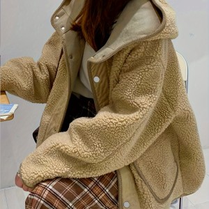 Solid Hooded Teddy Coat, Casual Button Front Long Sleeve Winter Outerwear, Women's Clothing