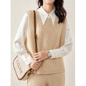 Solid Cable Knit Sweater Vest, Versatile Sleeveless Sweater For Fall & Winter, Women's Clothing