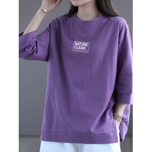 Letter Print Simple T-shirt, Casual Drop Shoulder 3/4 Sleeve Crew Neck T-shirt, Women's Clothing
