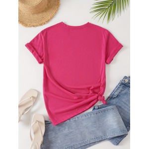 Letter Print Crew Neck T-Shirt, Casual Short Sleeve Top For Spring & Summer, Women's Clothing