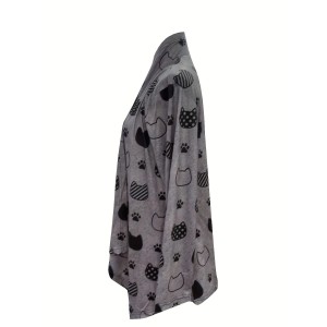 Cute Cat Print Open Front Cardigan, Casual Long Sleeve Outerwear, Women's Clothing