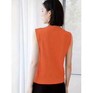 Solid Mock Neck Knitted Top, Elegant Sleeveless Versatile Top, Women's Clothing