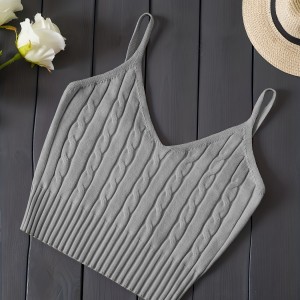 Knitted Cami Crop Top, Versatile Sleeveless Casual Top For Spring & Summer, Women's Clothing