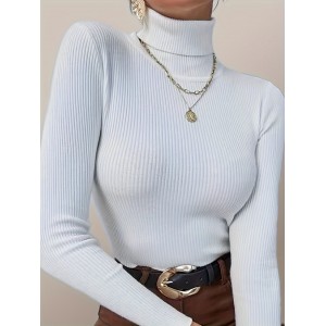 Solid 4 Packs Knitted Sweater, Casual Long Sleeve Turtleneck Sweater For Fall & Winter, Women's Clothing